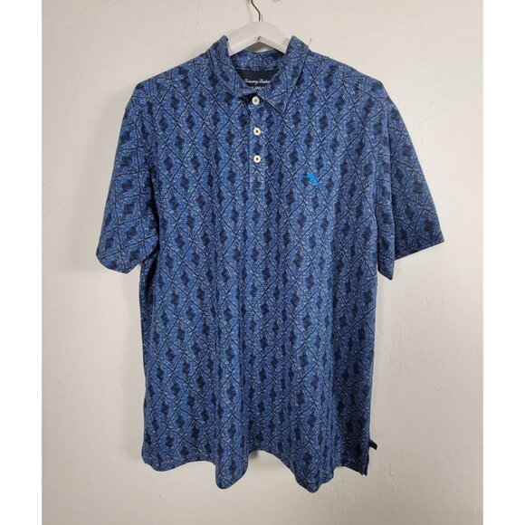 Tommy Bahama Islandzone Mens XL Blue Geometric Polo Shirt 37.5 Technology Sporty